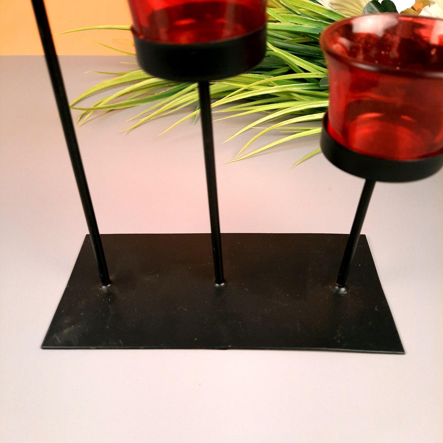 Tealight Candle Stand With 3 Glass Votive Holders | T light Holder - For Home, Living room, Table, Shelf Decor & Gift - Apkamart