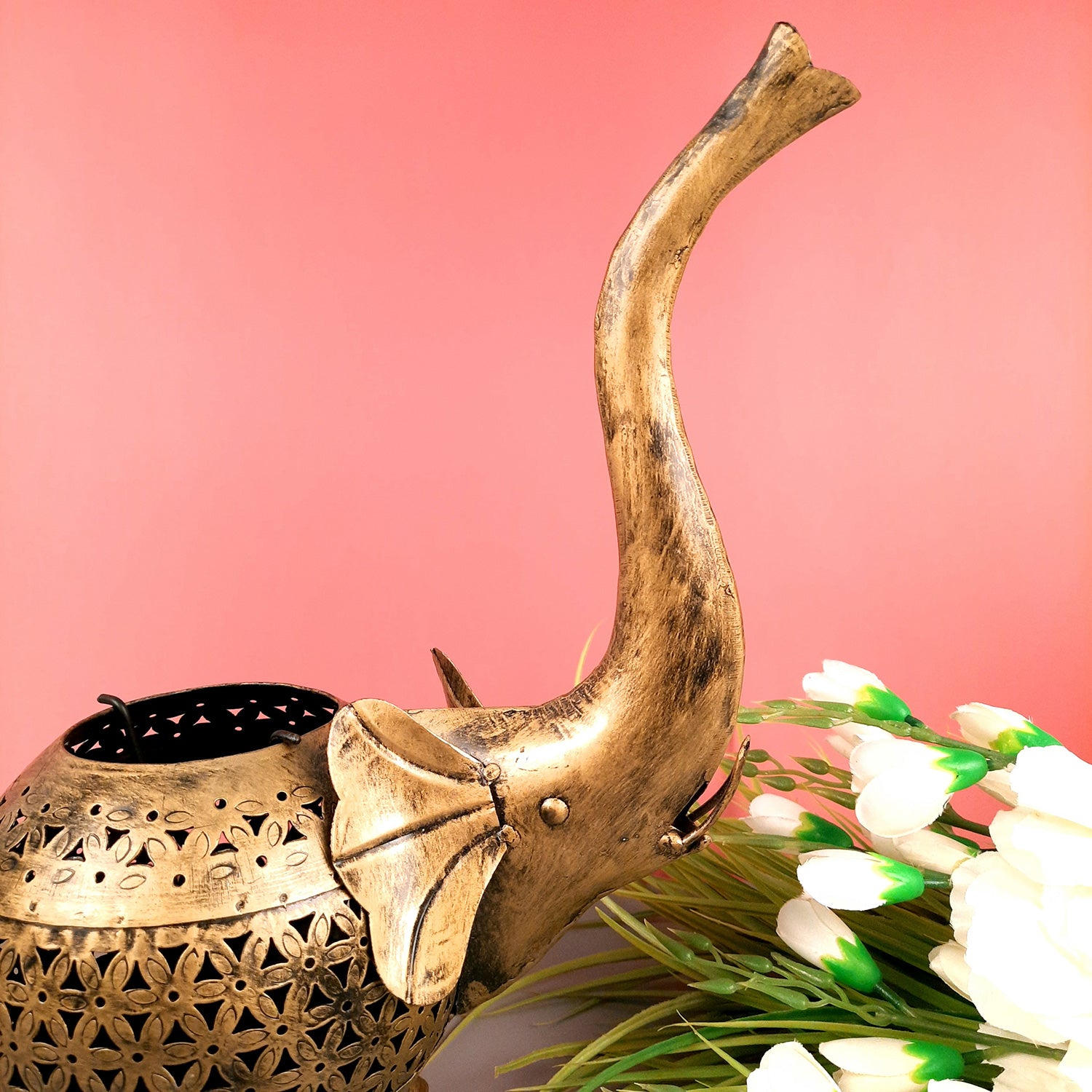 Tealight Candle Holder Set | T Light Candle Stand - Elephant Design | Doop Stand | Antique Tea Light Holders - For Home, Living Room, Table Decoration & Gifts (Set of 2) - apkamart