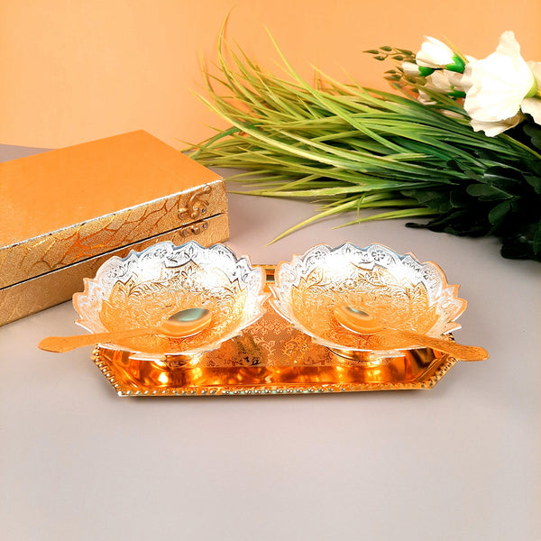 Dessert Bowl Set | Dry Fruit Serving Tray | Mukhwas / Mouth Freshener Serving Bowls - For Serving, Dining Table, Diwali Gift Set - Apkamart