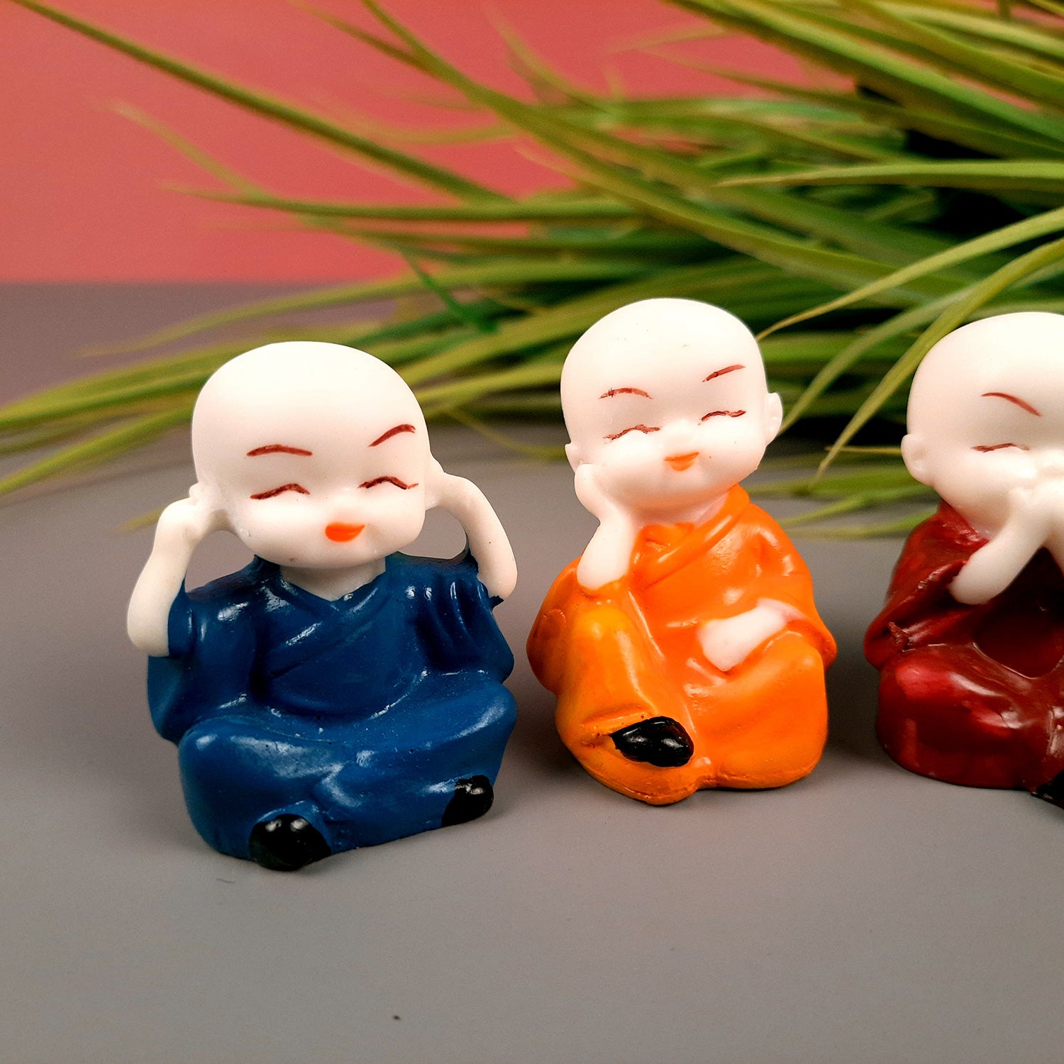 Baby Monk Showpiece Set Small | Baby Buddha Mini Statue - for Car Dashboard, Home Decor & Gifts - 2 Inch (Set of 4) - Apkamart