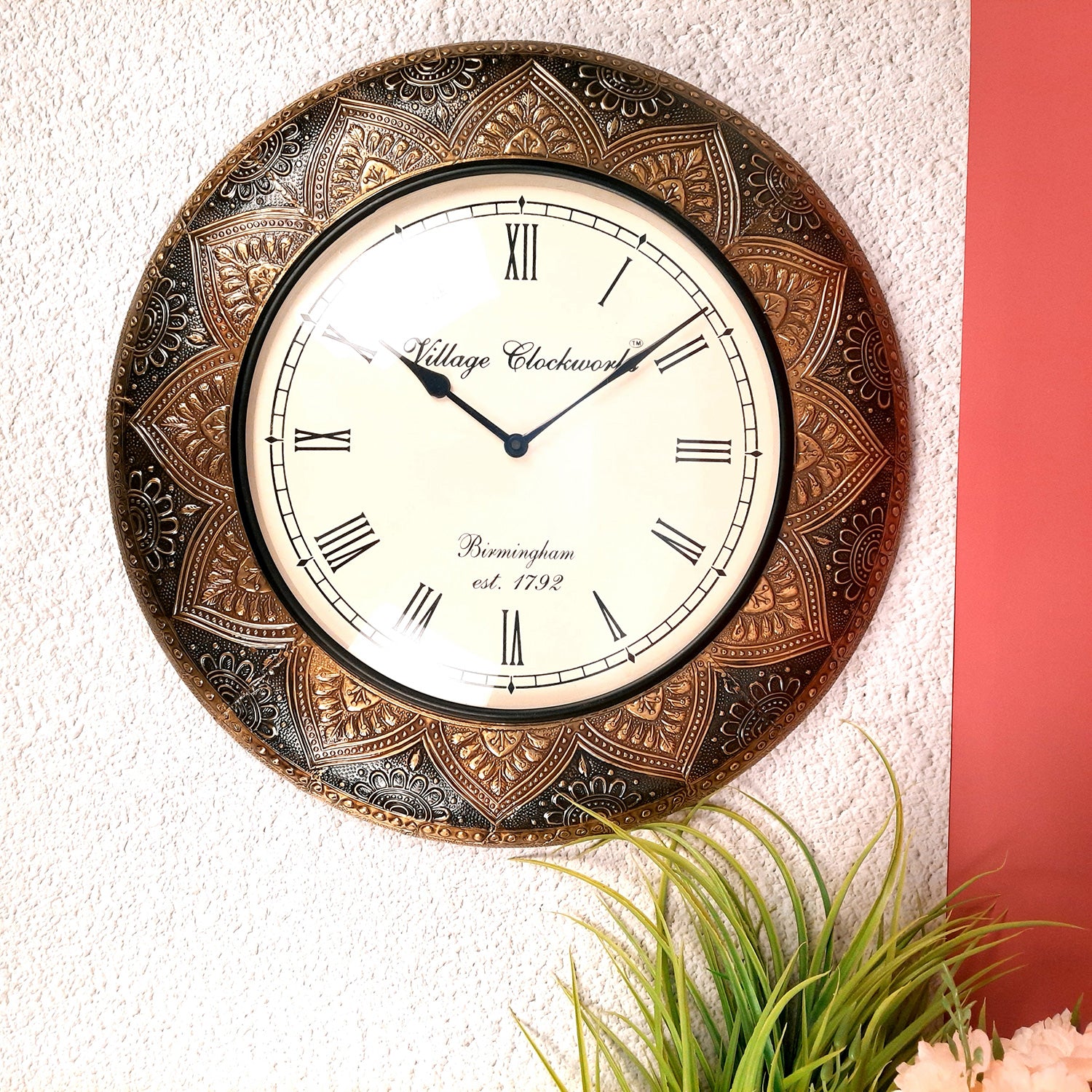 Wall Clock Vintage for Living Room | Wall Mount Clock Antique With Roman Numbers - For Home, Office, Bedroom, Hall Decor & Gifts - 18 inch - Apkamart