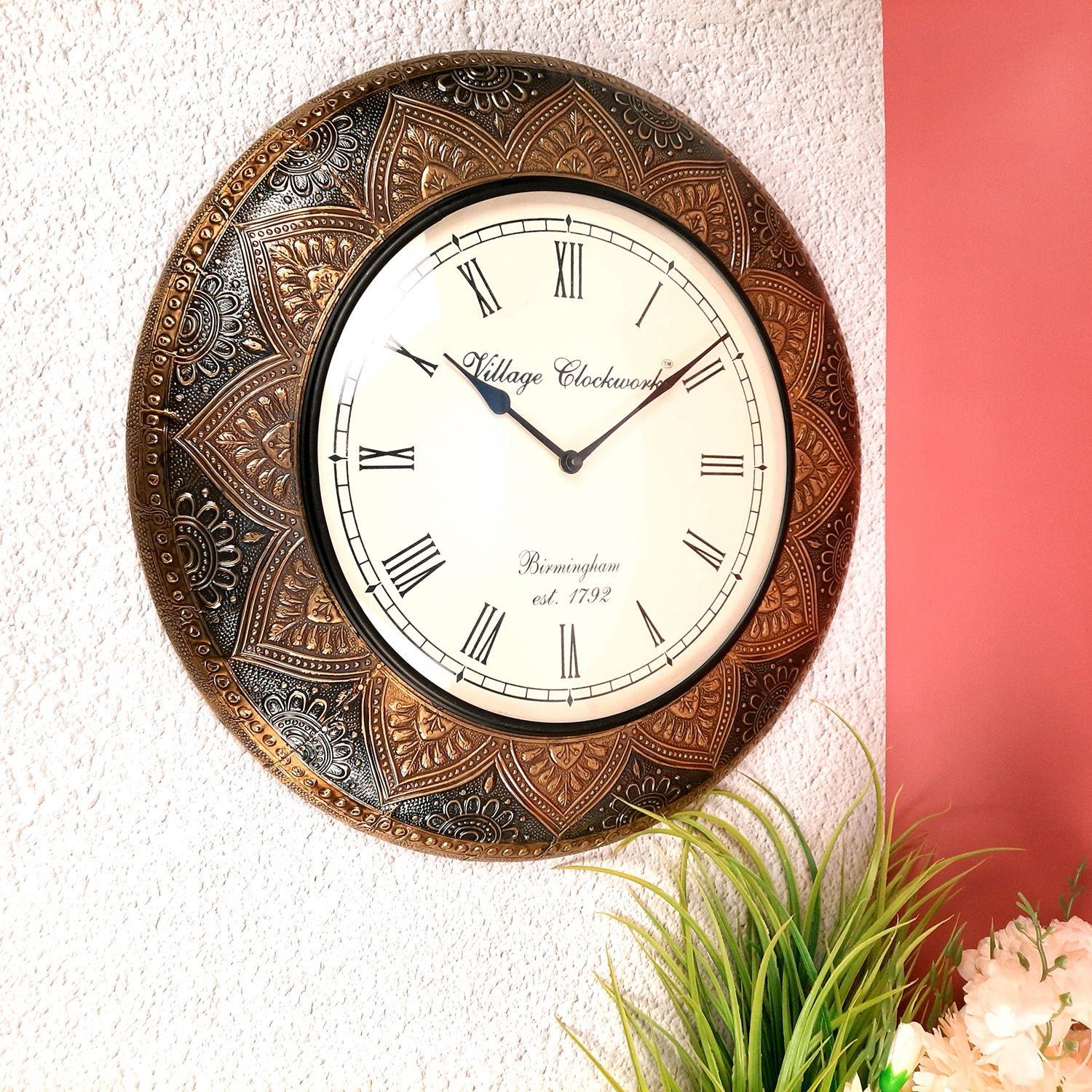 Wall Clock Vintage for Living Room | Wall Mount Clock Antique With Roman Numbers - For Home, Office, Bedroom, Hall Decor & Gifts - 18 inch - Apkamart