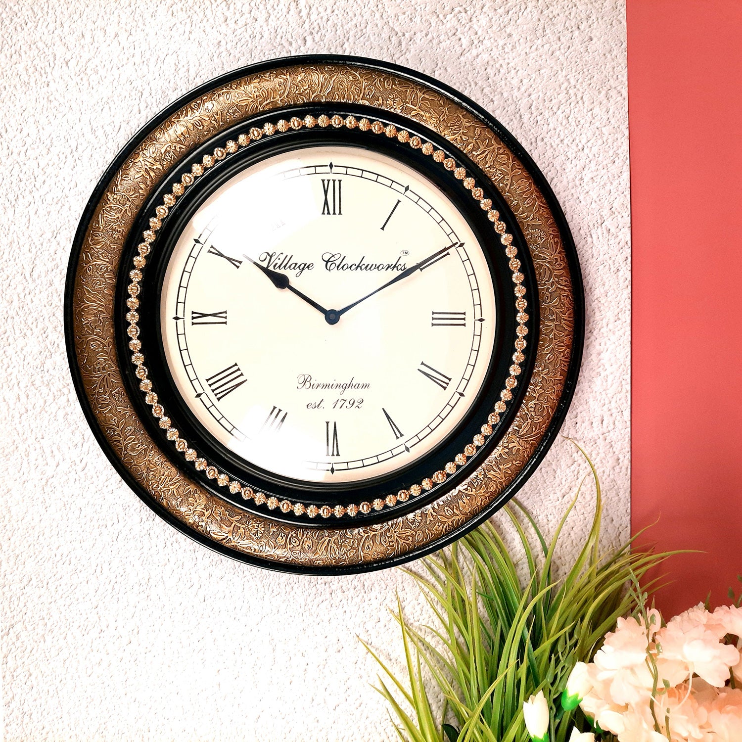 Wall Clock Vintage | Wall Mount Clock With Premium Finish & Brass Work - For Home, Office, Bedroom, Hall Decor & Gifts | Wedding & Housewarming Gift -18 inch - Apkamart