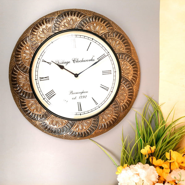 Wall Clock for Home | Wall Mount Analogue Clock Antique With Roman Numbers - For Living Room, Bedroom, Hall, Office Decor & Gift - Apkamart
