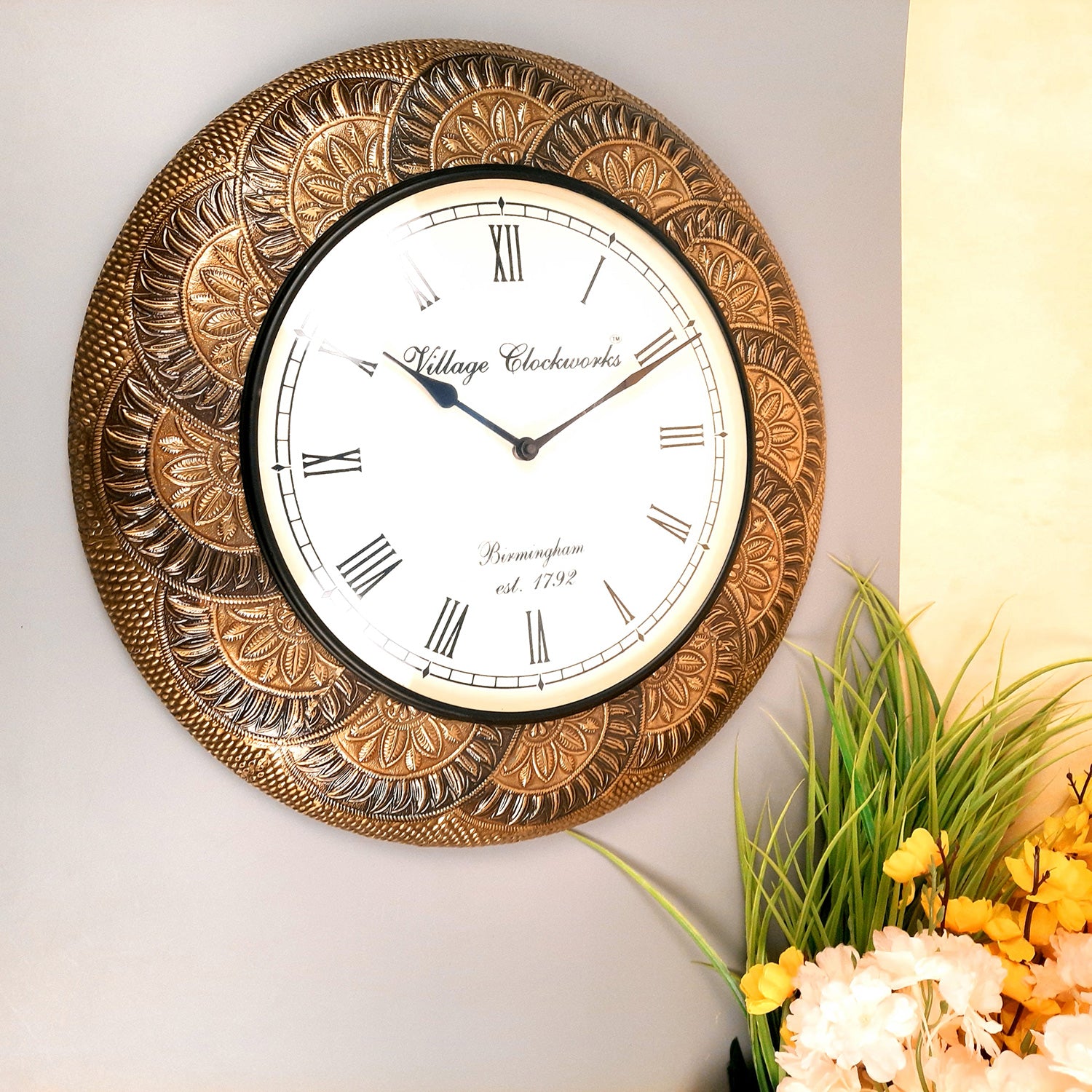 Wall Clock for Home | Wall Mount Analogue Clock Antique With Roman Numbers - For Living Room, Bedroom, Hall, Office Decor & Gift - Apkamart
