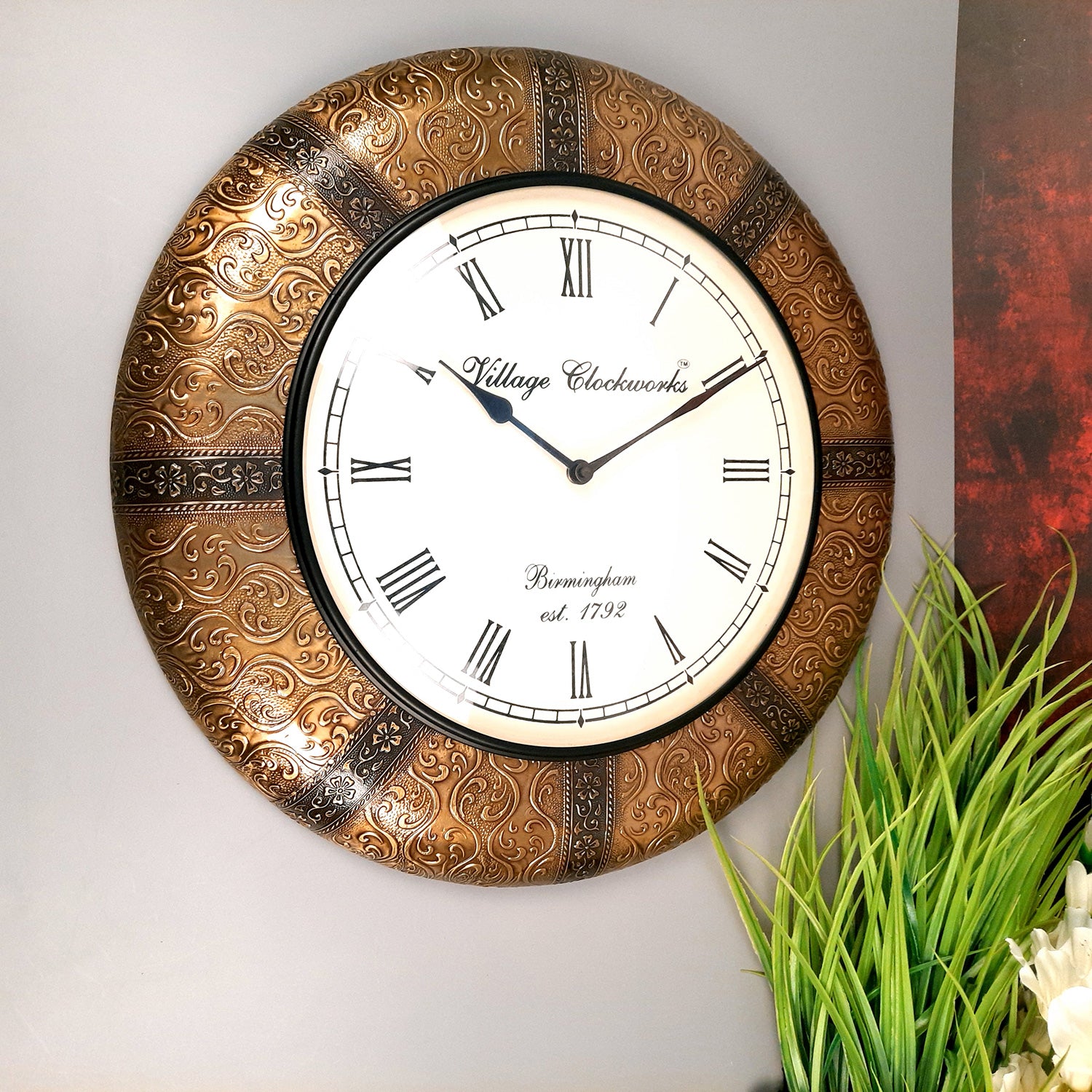 Wall Clock for Home | Wall Mount Analogue Clock Antique - For Living Room, Bedroom, Hall, Office Decor & Gift - 18 Inch - apkamart