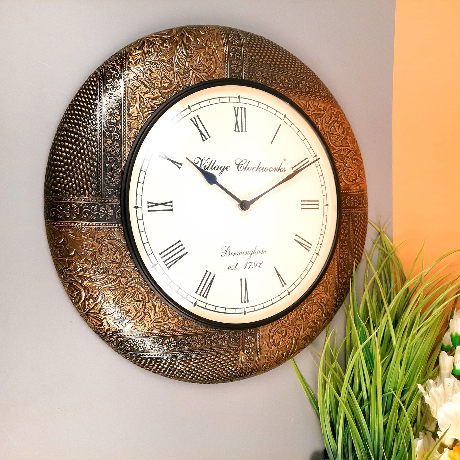 Wall Clock Vintage for Living Room | Wall Mount Clock Antique With Wood & Brass - For Home, Office, Bedroom, Hall Decor & Gifts | Wedding & Housewarming Gift -18 Inch - Apkamart