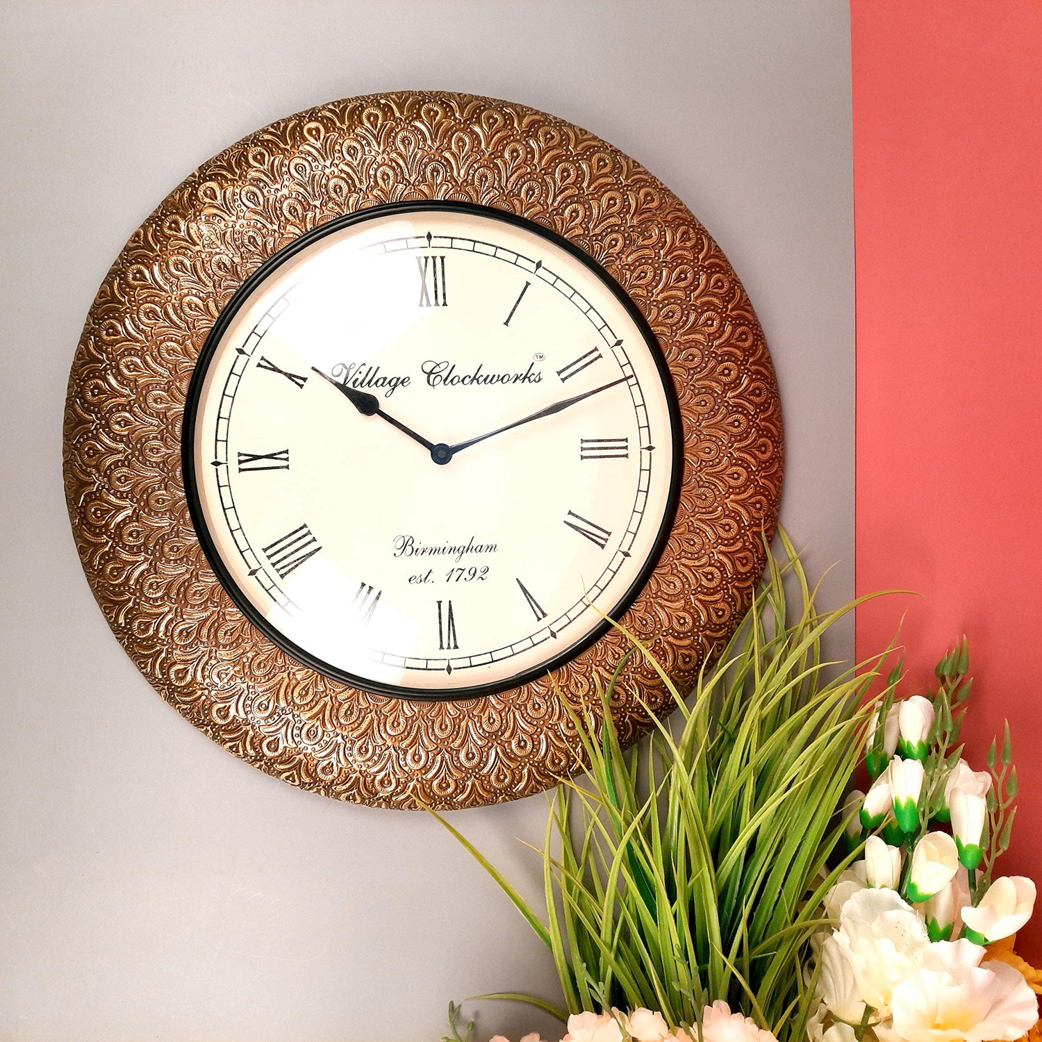 Vintage Wall Clock | Antique Clock Wall Mount - For Home, Living Room, Bedroom, Office & Hall Decoration | Wedding & Housewarming Gift - 18 Inch - Apkamart