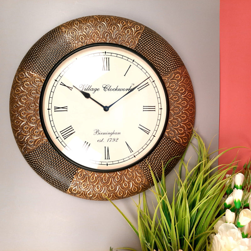 Wall Clock Vintage for Living Room | Wall Mount Clock Antique - For Home, Office, Bedroom, Hall Decor & Gifts | Wedding & Housewarming Gift - 18 Inch - Apkamart