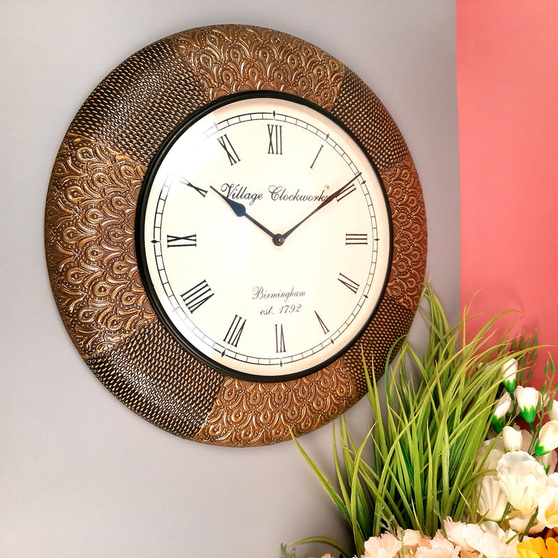Wall Clock Vintage for Living Room | Wall Mount Clock Antique - For Home, Office, Bedroom, Hall Decor & Gifts | Wedding & Housewarming Gift - 18 Inch - Apkamart