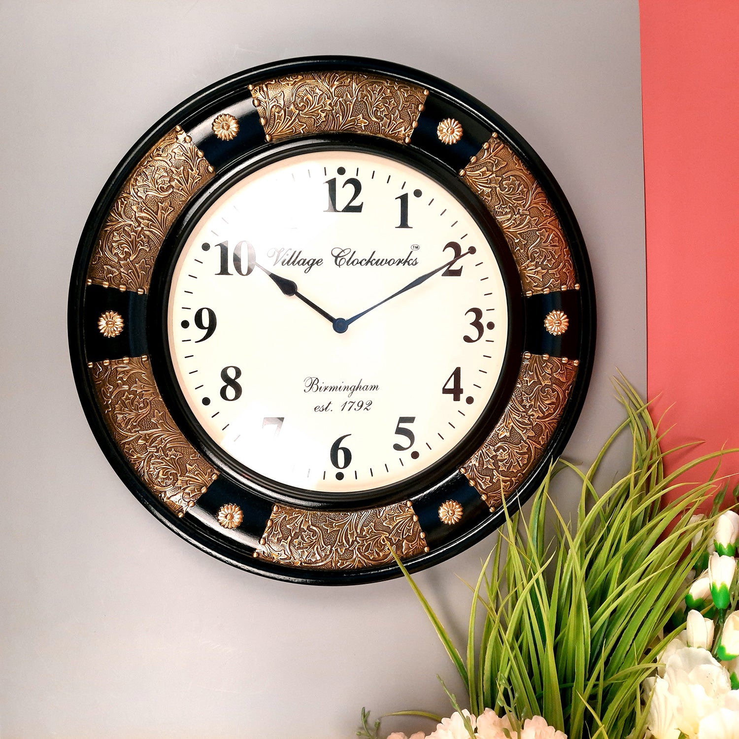 Wall Clock Vintage for Living Room | Wall Mount Clock Antique With Roman Numbers - For Home, Office, Bedroom, Hall Decor & Gifts - 18 Inch - Apkamart