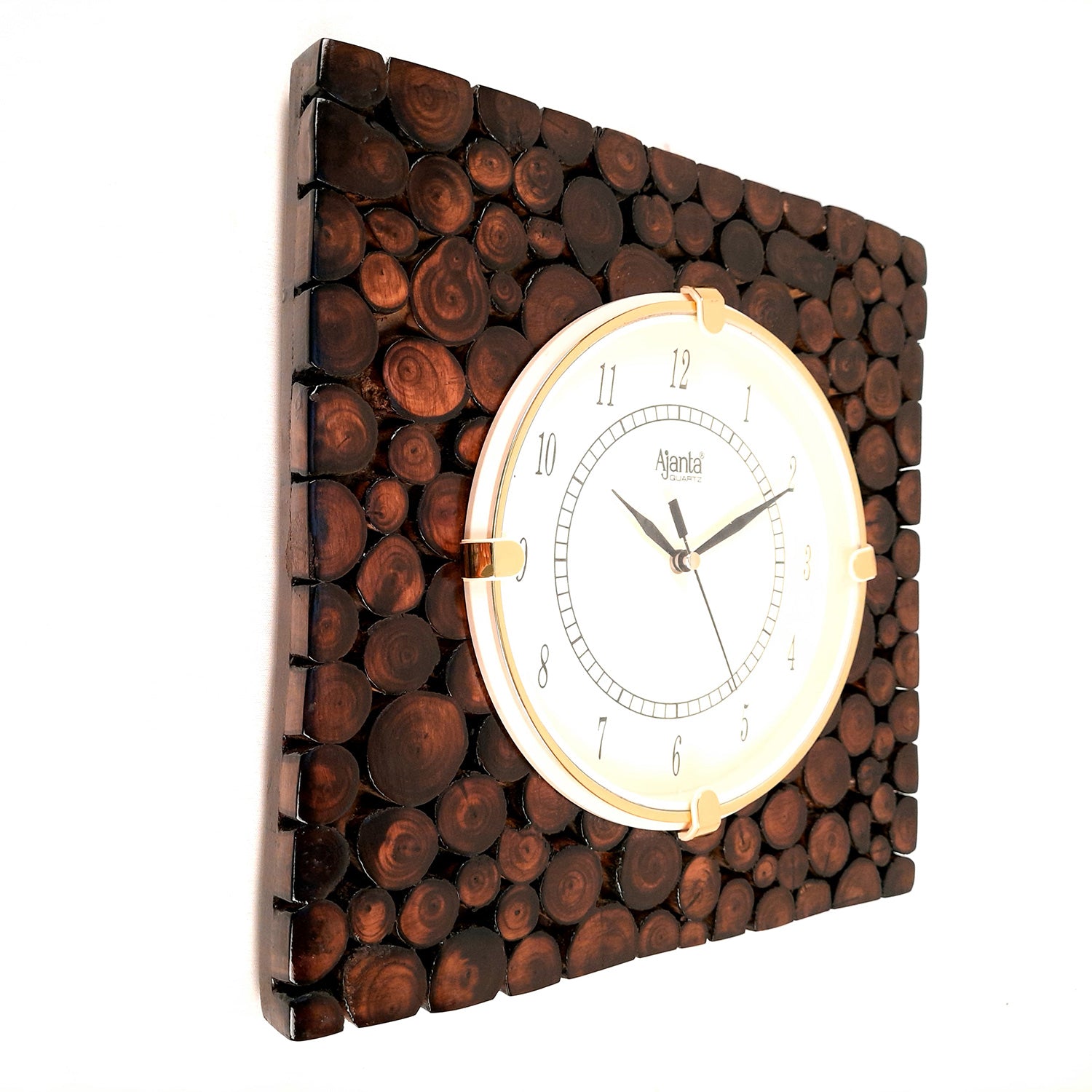 Wooden Wall Clock With Natural Wood Finish | Antique Clock Wall Mount - For Home, Living Room, Bedroom, Office & Hall Decoration | Wedding & Housewarming Gift - 12 Inch - Apkamart