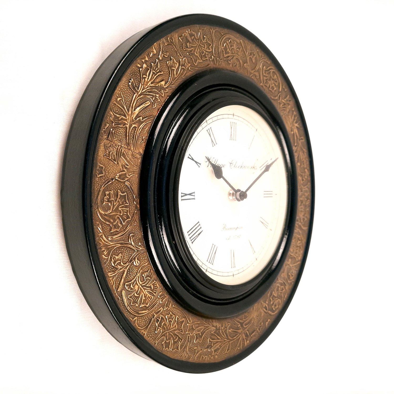 Wall Clock | Wall Mount Analogue Clock With Antique Brass Work - For Home, Living Room, Bedroom, Hall Decor | Wedding & Housewarming Gift - 12 Inch - Apkamart