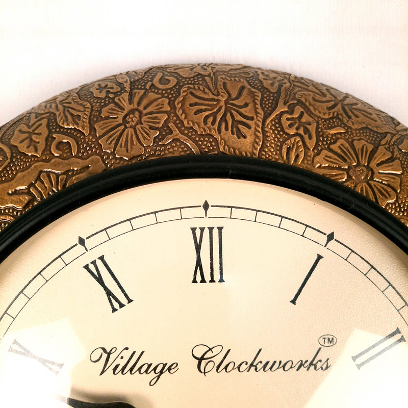 Wall Clock | Wall Mount Analogue Clock Antique With Brass Work - For Home, Living Room, Bedroom, Hall Decor | Wedding & Housewarming Gift - 12 Inch - Apkamart