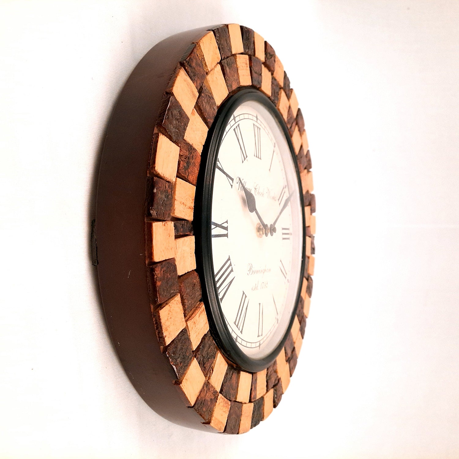 Wall Clock Wooden | Wall Mount Analogue Clock With Premium Wood Finish & Brass Work - For Home, Living Room, Bedroom, Hall Decor | Wedding & Housewarming Gift - 12 Inch