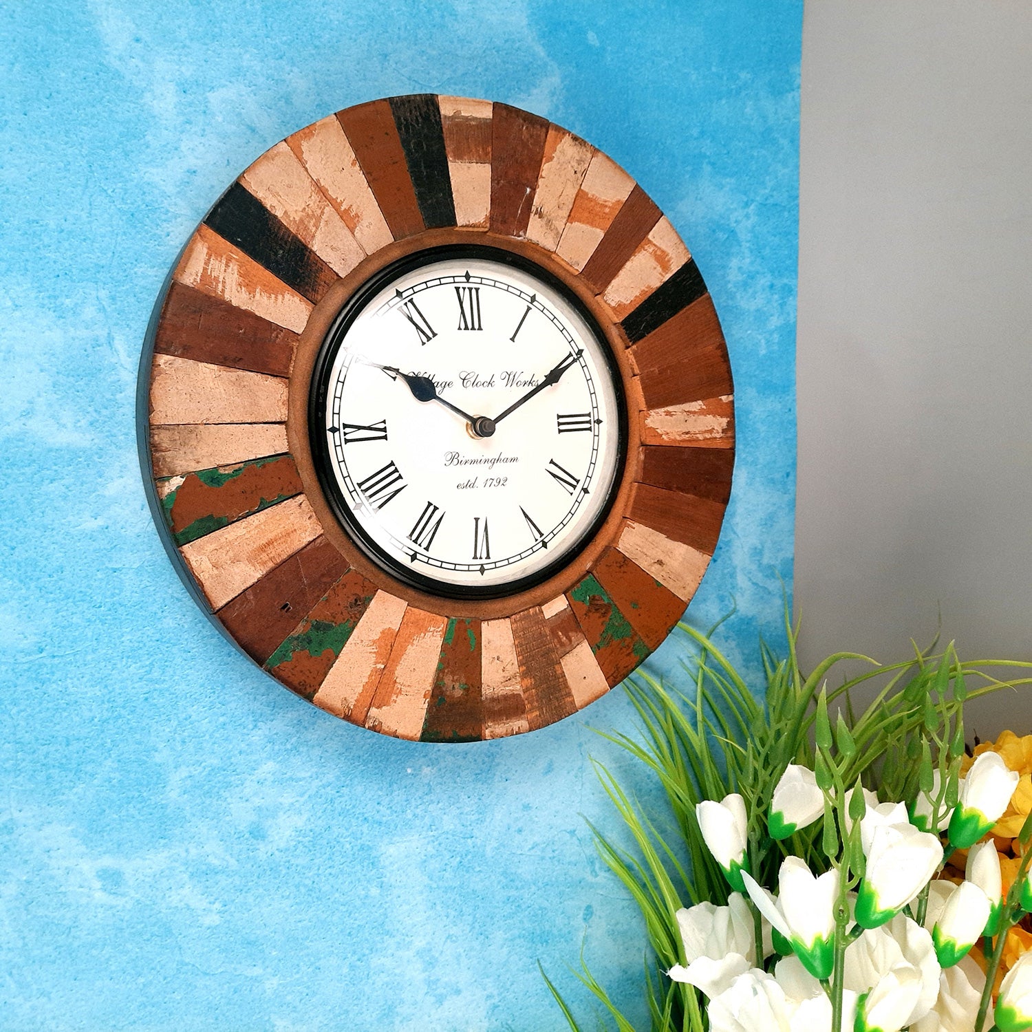 Wall Clock | Antique Clock Wall Mount With Rustic Look - For Home, Living Room, Bedroom, Office, Hall Decoration & Gift - 12 inch - Apkamart