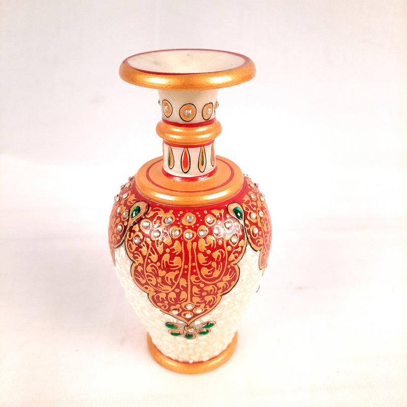 Marble Flower Vase | Decorative Flower Pot - For Living Room & Home Decor -6 Inch - Apkamart