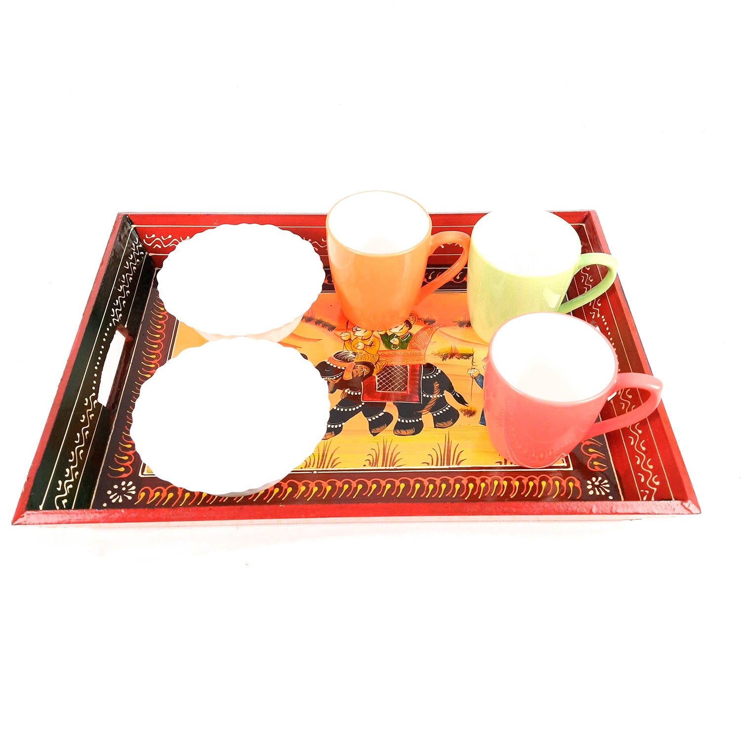 Serving Tray Set | Wooden Tea Tray | Serving Platter - For Dining & Serving, Home, Table, Kitchen Decor - Set of 3 - Apkamart