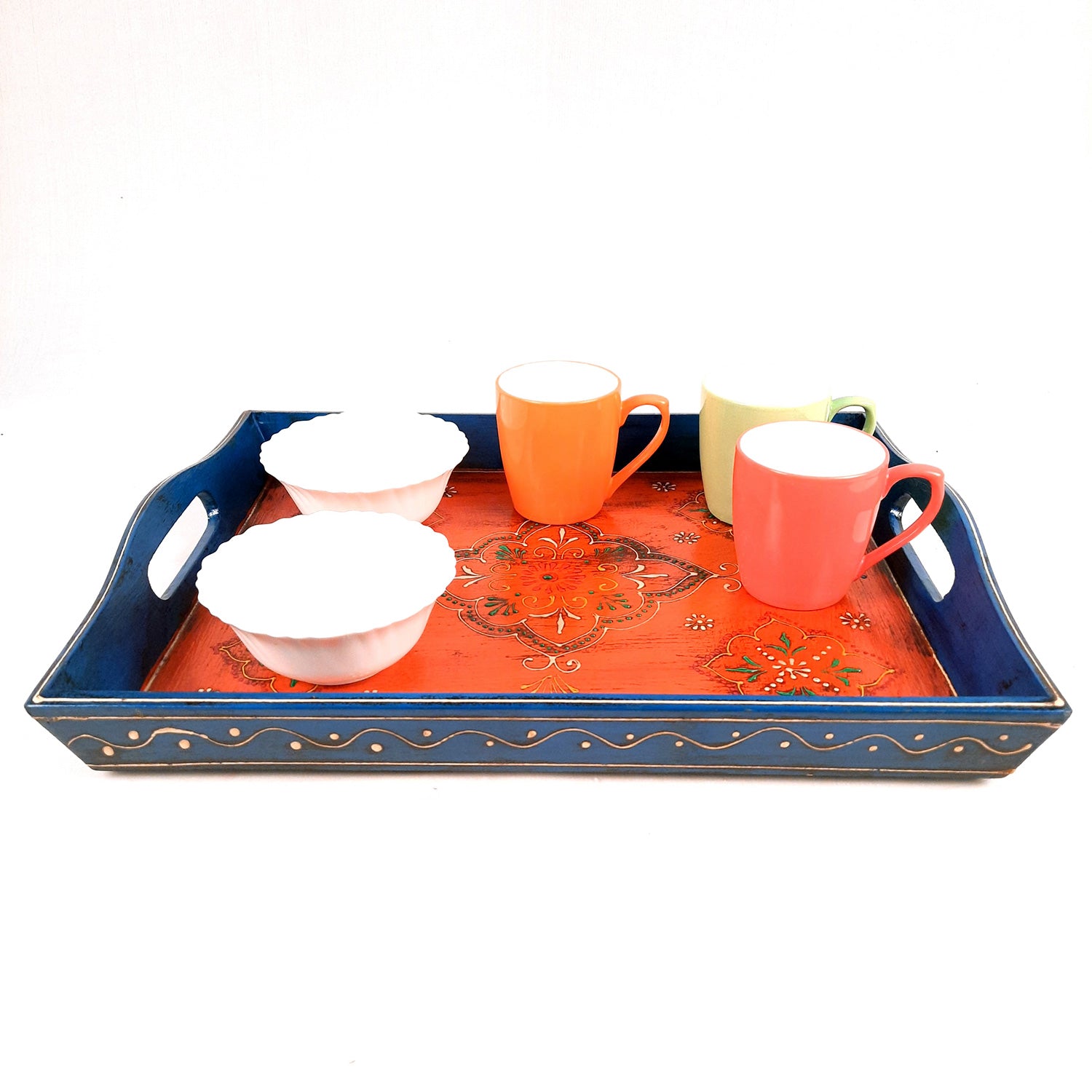 Serving Tray Set | Wooden Tea Tray | Serving Platter - For Home, Dining Table, Kitchen & Gift (Set of 3) - Apkamart