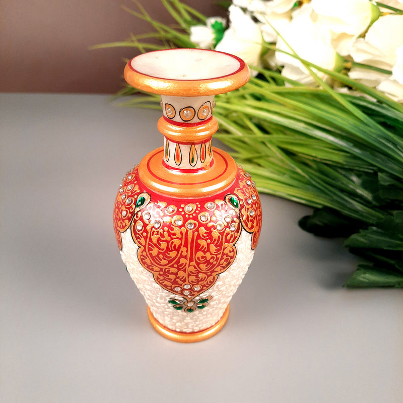 Marble Flower Vase | Decorative Flower Pot - For Living Room & Home Decor -6 Inch - Apkamart