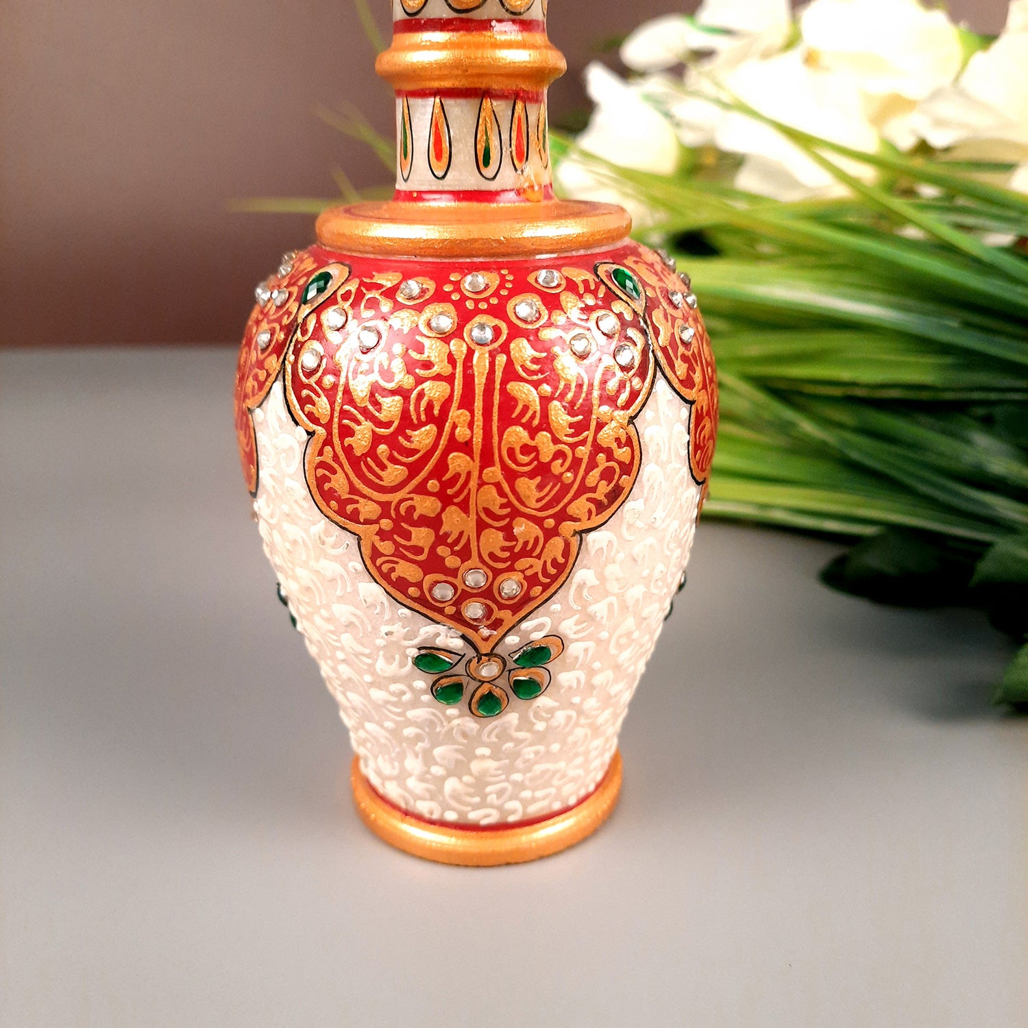 Marble Flower Vase | Decorative Flower Pot - For Living Room & Home Decor -6 Inch - Apkamart