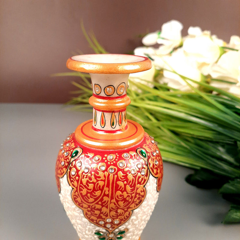 Marble Flower Vase | Decorative Flower Pot - For Living Room & Home Decor -6 Inch - Apkamart