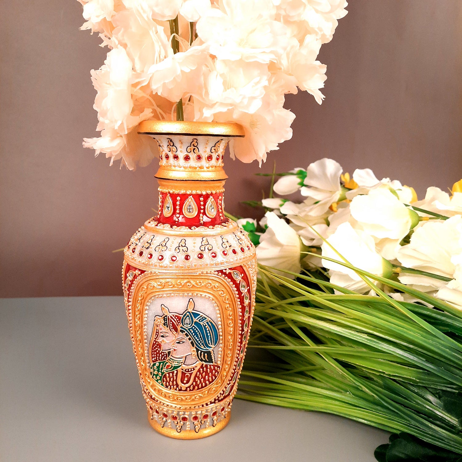 Flower Pot | Decorative Marble Vases - For Home, Table Decor, Living Room, Side Table Decoration, Office & Gift - 9 Inch - Apkamart