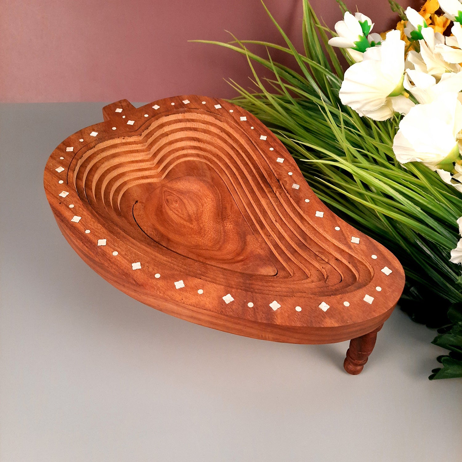 Wooden Fruit & Vegetable Basket | Foldable Fruit Basket - for Serving & Dining Table Decor - 14 Inch - Apkamart