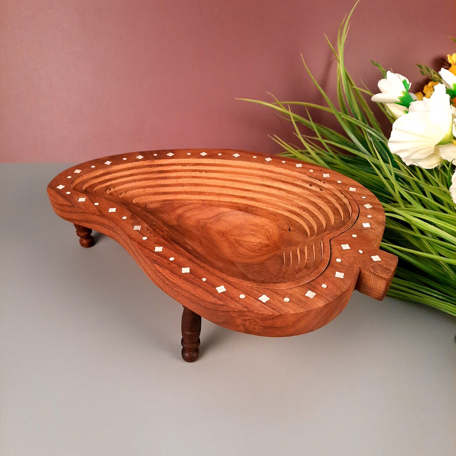 Wooden Fruit & Vegetable Basket | Foldable Fruit Basket - for Serving & Dining Table Decor - 14 Inch - Apkamart
