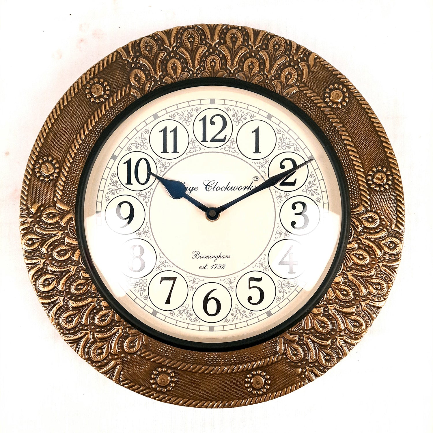 Wall Clock | Antique Clock Wall Mount With Brass Work - For Home, Living Room, Bedroom, Office & Hall Decoration | Wedding & Housewarming Gift - 12 Inch - Apkamart