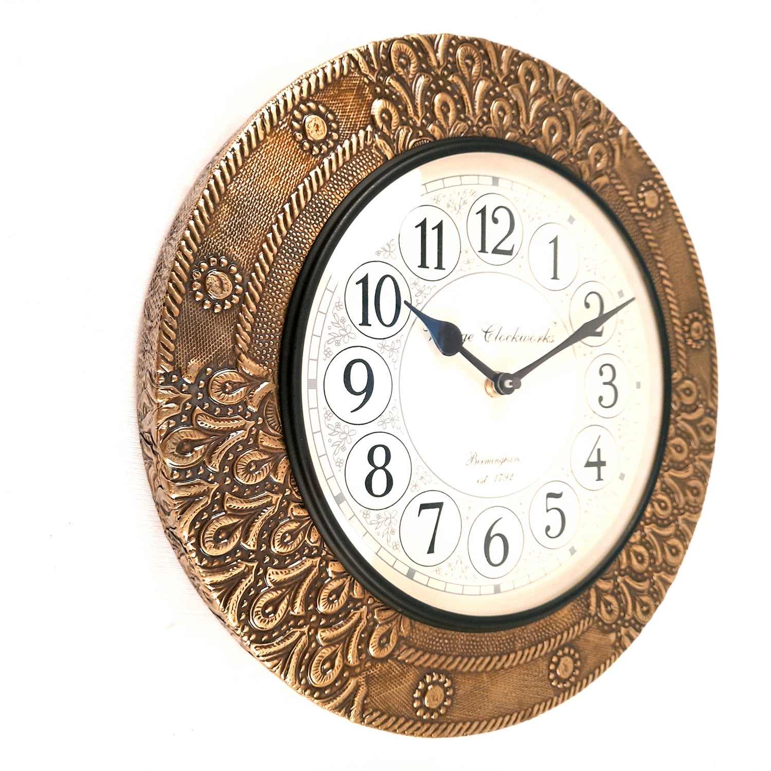 Wall Clock | Antique Clock Wall Mount With Brass Work - For Home, Living Room, Bedroom, Office & Hall Decoration | Wedding & Housewarming Gift - 12 Inch - Apkamart