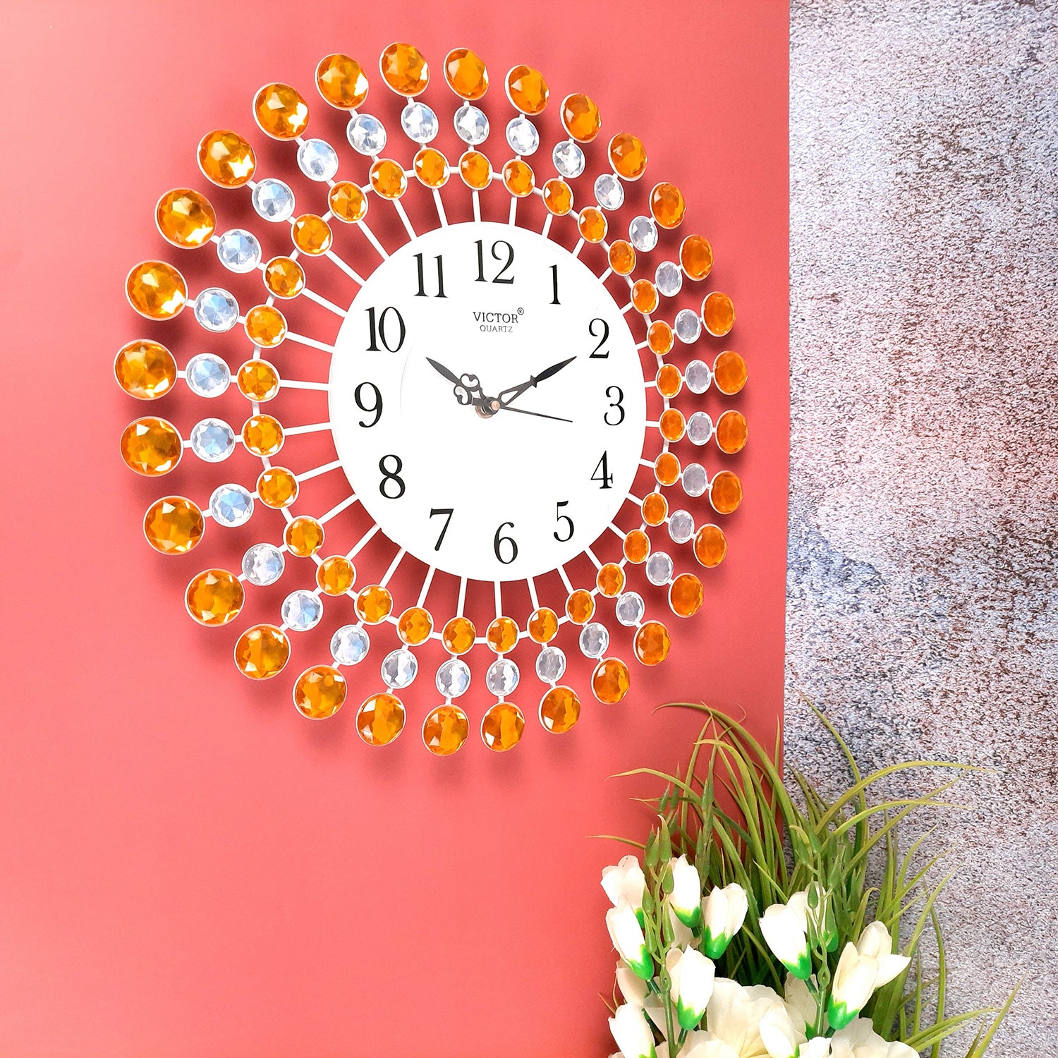 Wall Clock | Stylish Clock Wall Mount - Sun Rays Design - For Home, Living Room, Bedroom, Office & Hall Decoration | Wedding & Housewarming Gift - Apkamart