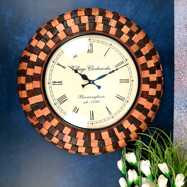 Wall Clock for Home | Wall Mount Clock With Natural Wood Finish - Rustic Look - For Living Room, Bedroom, Hall, Office Decor & Gift- 18 Inch - Apkamart