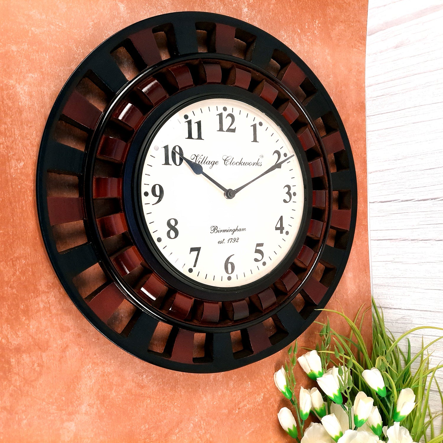 Wall Clock | Antique Clock Wall Mount With Premium Wood Finish - For Home, Living Room, Bedroom, Office & Hall Decoration | Wedding & Housewarming Gift -18 inch - Apkamart