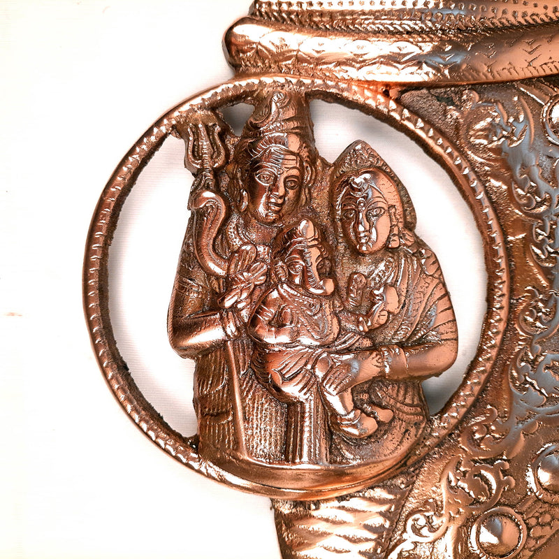 Shiv Parvati Ganesha Wall Hanging Murti | Shiva Parivar Wall Statue In Shankh Design - for Entrance & Main Door | Religious & Spiritual Wall Art - For Home, Puja, Living Room Decor & Gift - 17 Inch - Apkamart