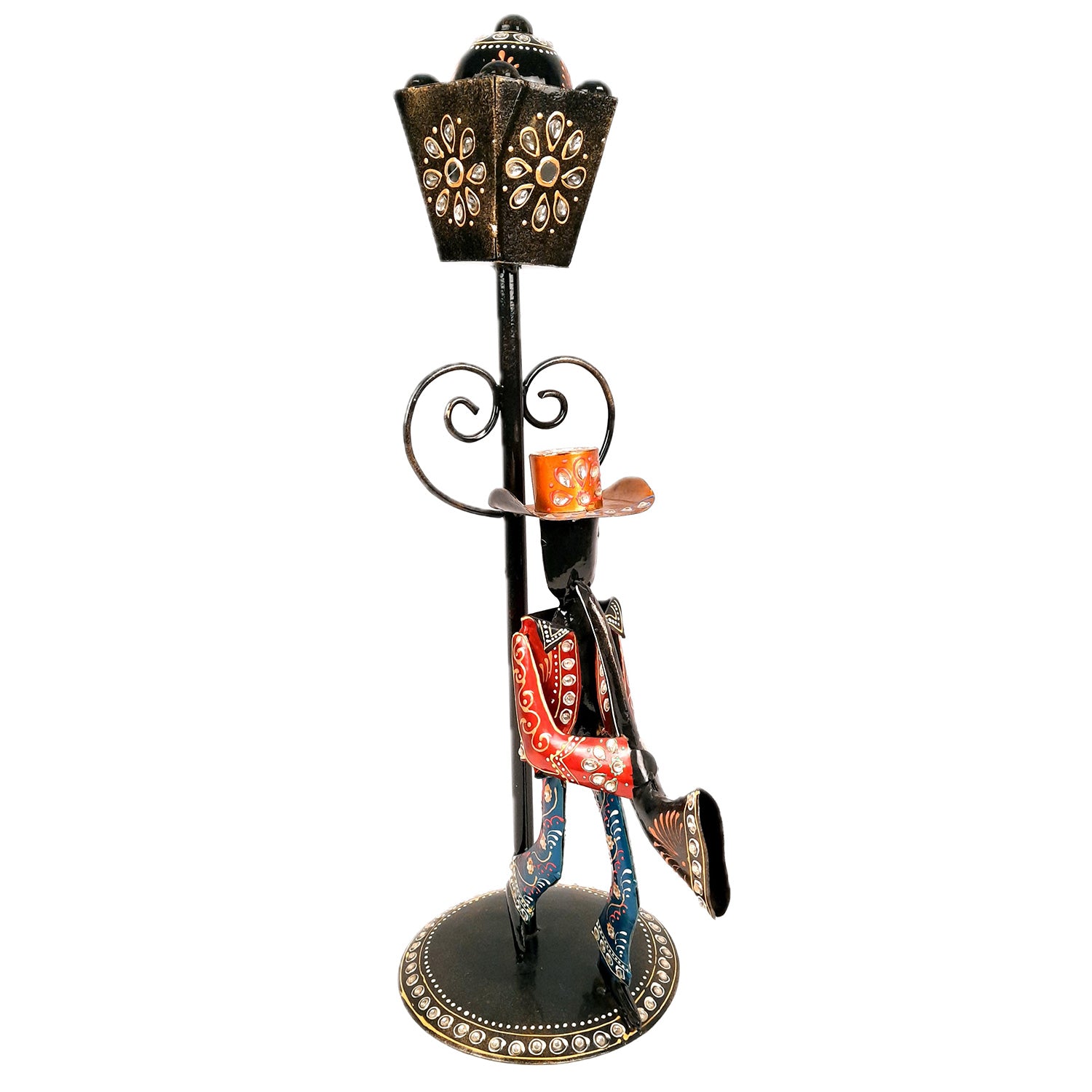 Showpiece Set - Musician Playing Musical Instrument Under Lamp Post | Handicraft Figurines With Kundan Work - For Table, Living Room, Bedroom & TV Unit | Big Show Piece For Office Desk & Gifts- 22 Inch (Set of 2) - apkamart