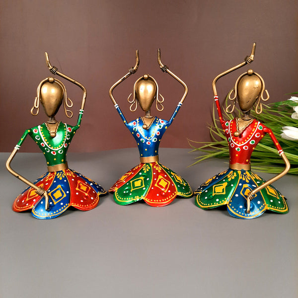 Showpiece Figurine - Dancing Girls / Dolls | Decorative Show piece for Home, Bedroom, Living Room, Office Desk & Table | Gifts For Wedding, Housewarming & Festivals- 7 Inch (Set of 3) - Apkamart