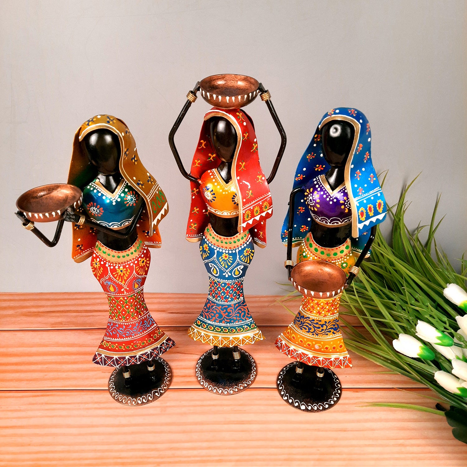Lady Worker Set - Female Figurines - For Side Table Decoration - 14 Inch - Set of 3 - ApkaMart
