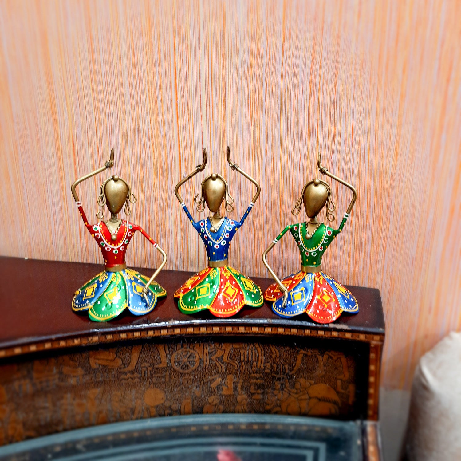 Showpiece Figurine - Dancing Girls / Dolls | Decorative Show piece for Home, Bedroom, Living Room, Office Desk & Table | Gifts For Wedding, Housewarming & Festivals- 7 Inch (Set of 3) - Apkamart