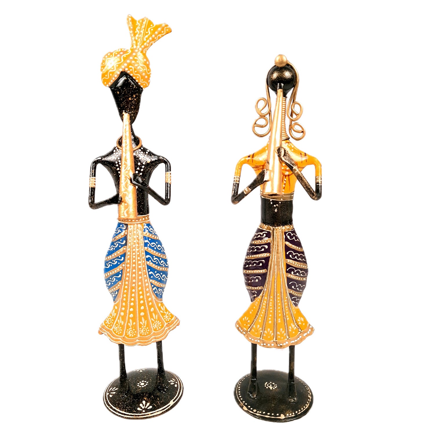 Decorative Showpiece - Musician Couple Playing Shehnai | Figurines - for Home, Living Room, TV unit & Bedroom | Showpieces For Gifts - 13 Inch (Set of 2) - Apkamart