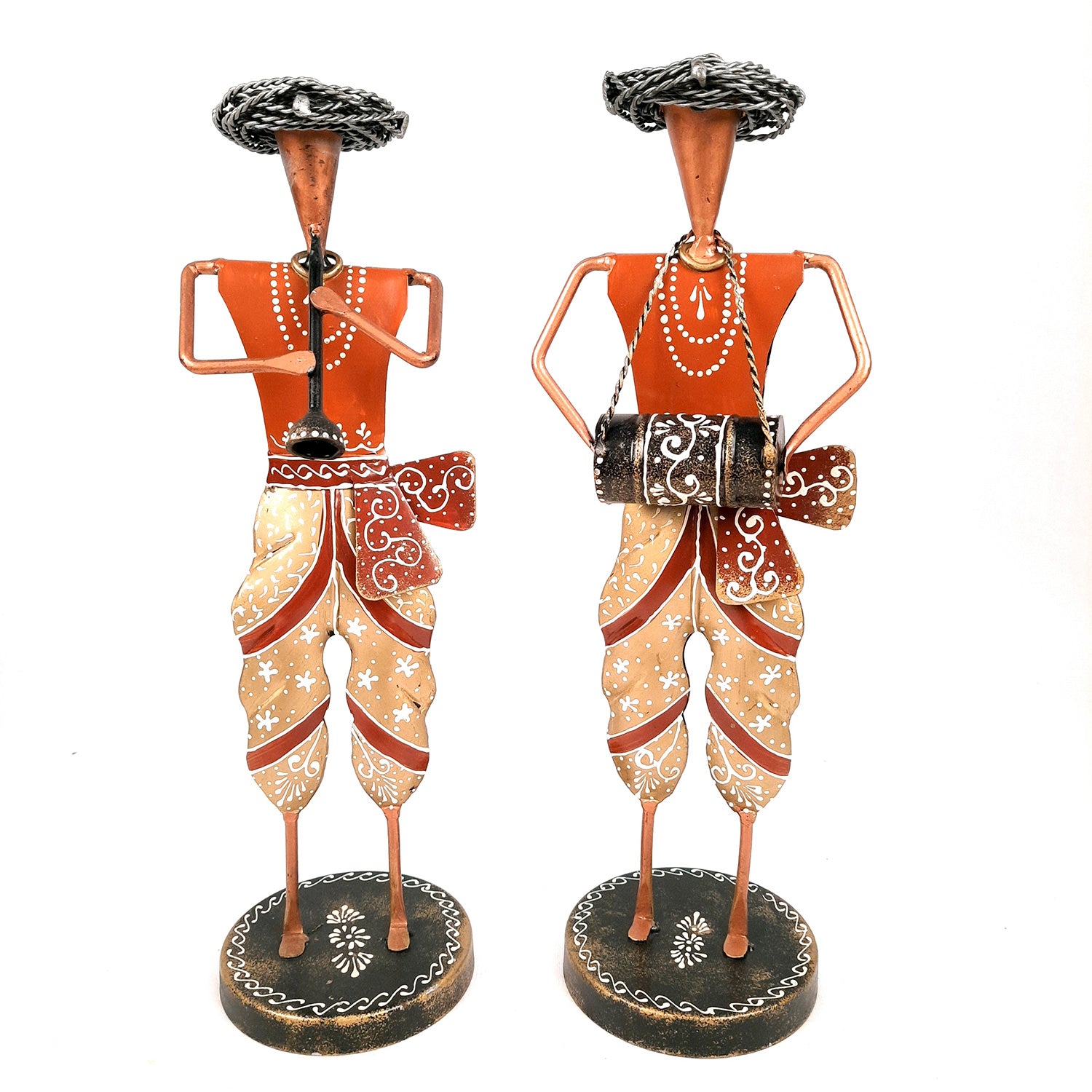 Musician Figurines - Musician Playing Dholak, Sitar & Shehnai - 14 Inch -Set of 3-Apkamart #style_Pack of 2