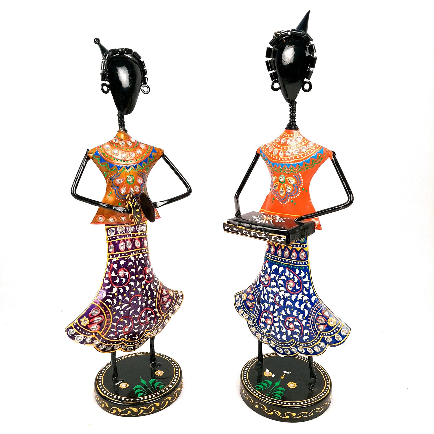 Showpiece Musician Girls Playing Musical Instruments | Decorative Figurines - For Home, Table, Living Room, TV Unit & Gifts - 16 Inch (Set of 2) - Apkamart