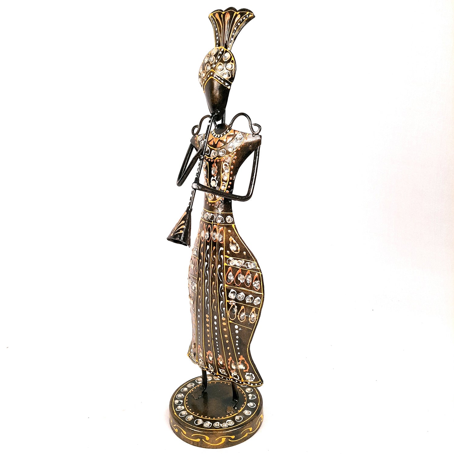 Showpiece Musician Playing Traditional Musical Instruments | Decorative Figurines - For Home, Table, Living Room & TV Unit | Show Piece For Office Desk & Gifts - 17 Inch (Set of 2) - Apkamart