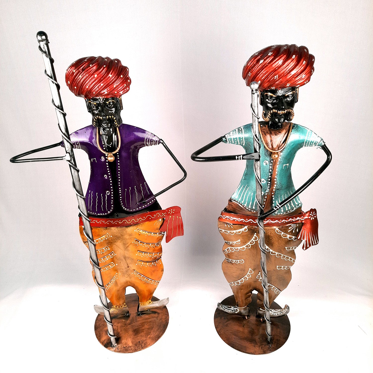 Showpiece Figurine - Darbaan Set | Rajasthani Guard / Village man With Stick | Decorative Showpieces - for Home, Entryway, Living Room, Table Decor & Gifts - 28 Inch (Set of 2) - Apkamart