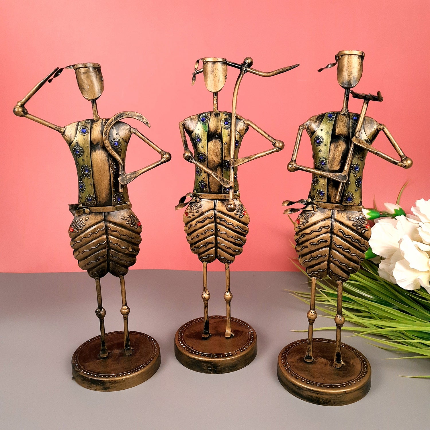 Showpiece Set - Farmers / Village Workers Figurines - Artifacts for Home, Table, Living Room, TV Unit & Bedroom Decor | Decorative Showpieces for Gifts - 14 Inch (Set of 3) - Apkamart