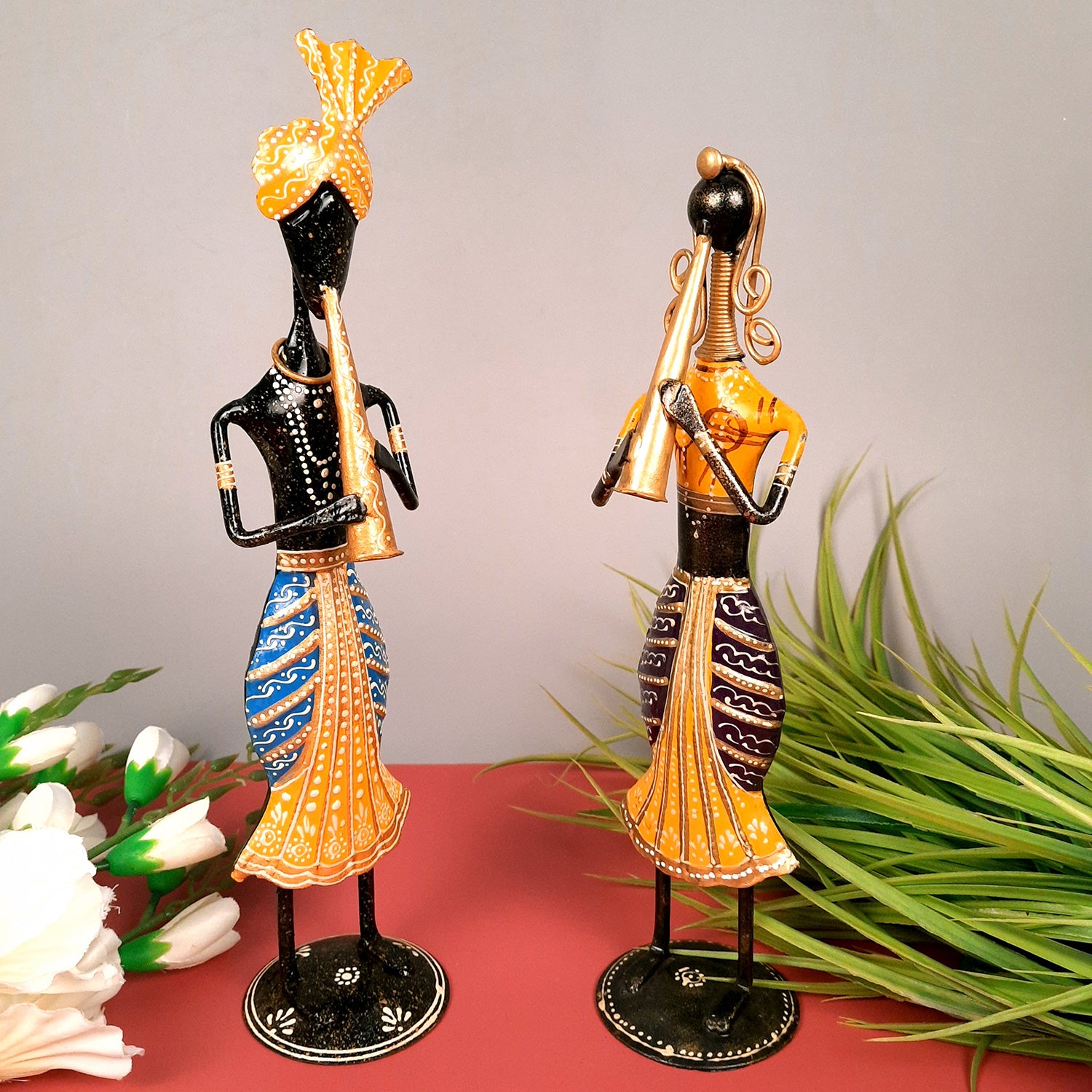 Decorative Showpiece - Musician Couple Playing Shehnai | Figurines - for Home, Living Room, TV unit & Bedroom | Showpieces For Gifts - 13 Inch (Set of 2) - Apkamart
