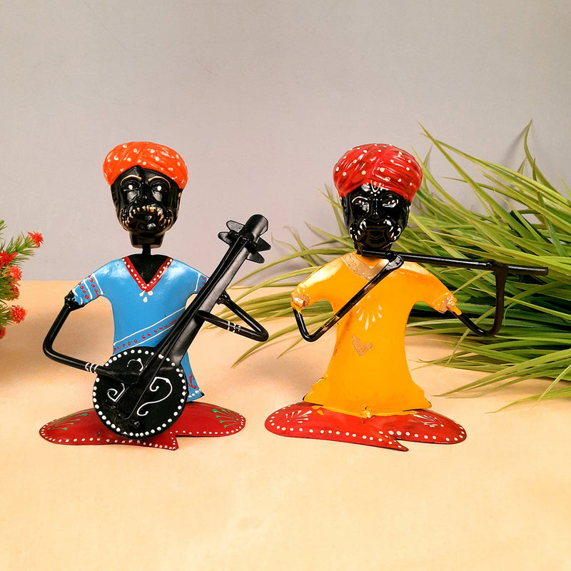 Rajasthani Musicians Figurines | Decorative Showpiece - for Home, Bedroom, Living Room, Office Desk & Table | Gifts For Wedding, Housewarming & Festivals - 7 Inch - Apkamart