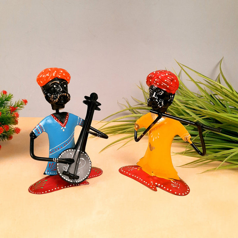 Rajasthani Musicians Figurines | Decorative Showpiece - for Home, Bedroom, Living Room, Office Desk & Table | Gifts For Wedding, Housewarming & Festivals - 7 Inch - Apkamart