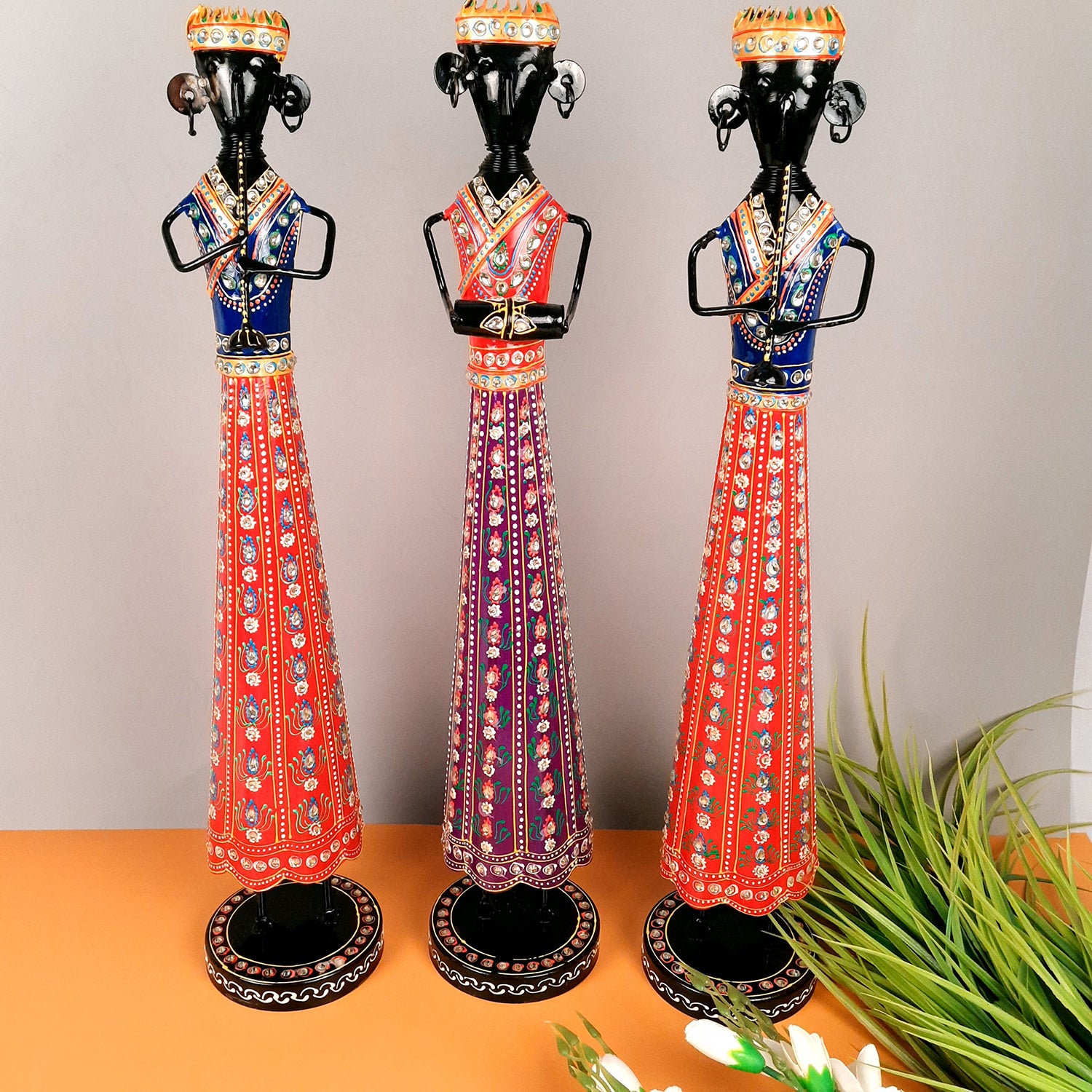 Showpiece Folk Musician Figurines | Long Handicraft Showpieces - for Home, Living Room, Bedroom, TV Unit & Gifts - 22 Inch (Set of 3) - Apkamart