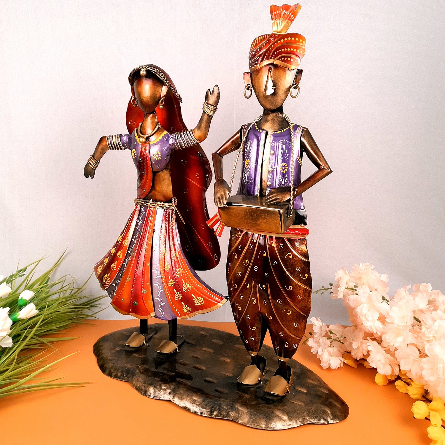 Showpiece Figurine - Rajasthani Musician Couple | Decorative Big Showpieces - for Home, Bedroom, Living Room, TV Unit & Table Decor | Gifts For Wedding, Housewarming & Festivals - 23 Inch - Apkamart